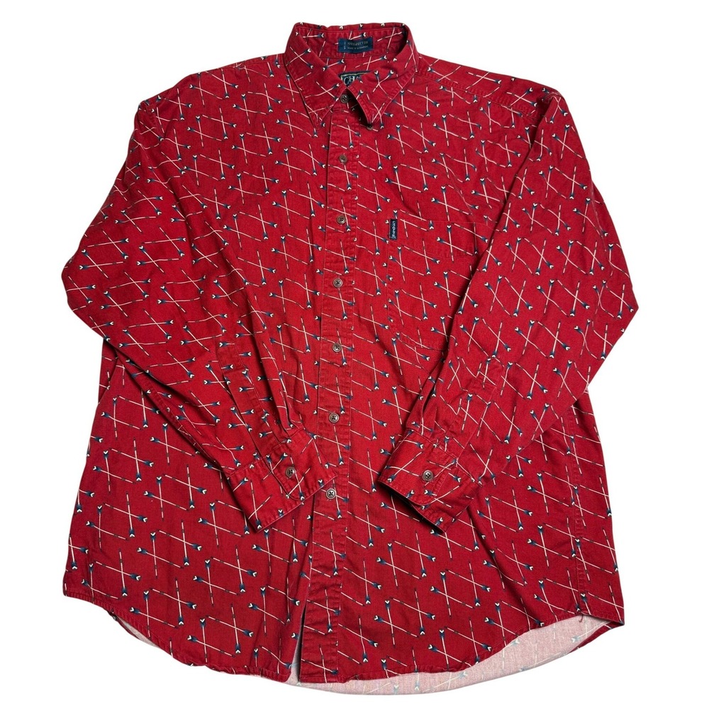 VTG 90s Chaps Ralph Lauren Mens Red Arrow Print Button Down Shirt L Long Sleeve